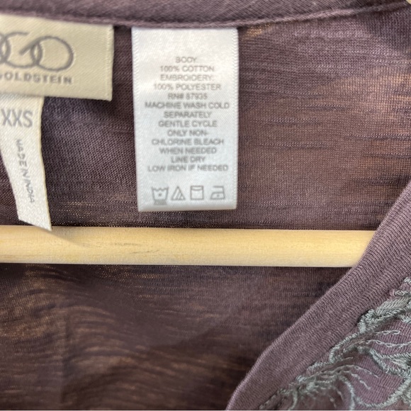 LOGO Lori Goldstein Shirt XXS A279027 Purple Swing Gray Embroidered 3/4 Sleeve - Picture 11 of 11